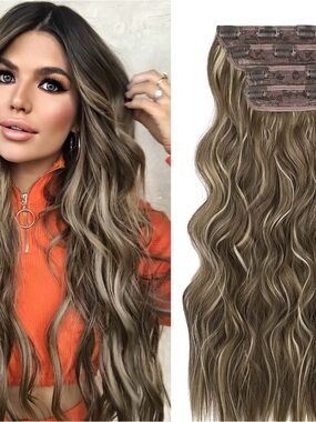 Clip-In Wavy Hair Extensions - Ash Brown Blonde Blend